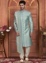 Art Silk Pista Wedding Wear Embroidery Work Readymade Groom Sherwani